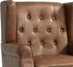 PU Leahter Wingback Accent Chairs Set of 2, High Back Armchair, Brown | Modern Tufted Upholstered Reading Seat with Wooden Legs & Removable Cushion | Comfy Single Sofa for Living Room, Bedroom
