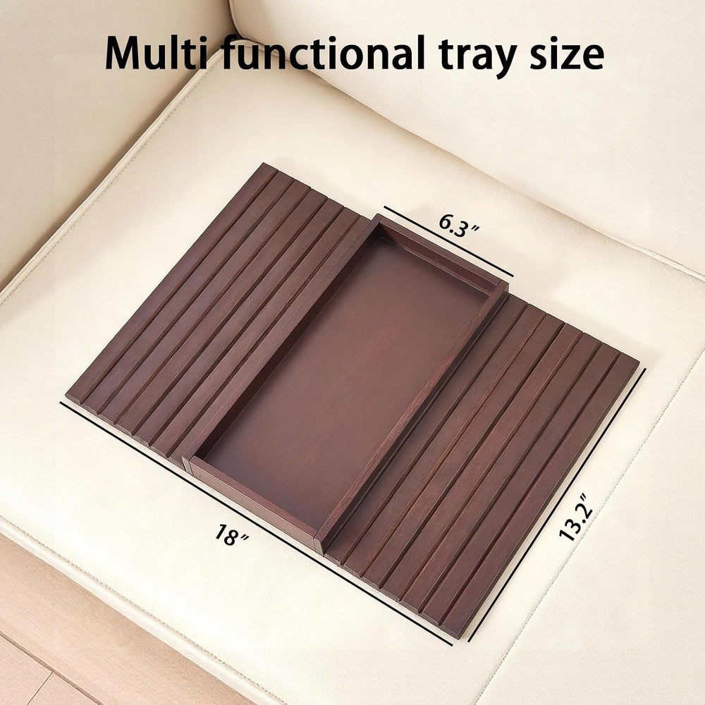 Bamboo Couch Arm Tray Table, Foldable Sofa Rest with Non-Slip Base Portable A...