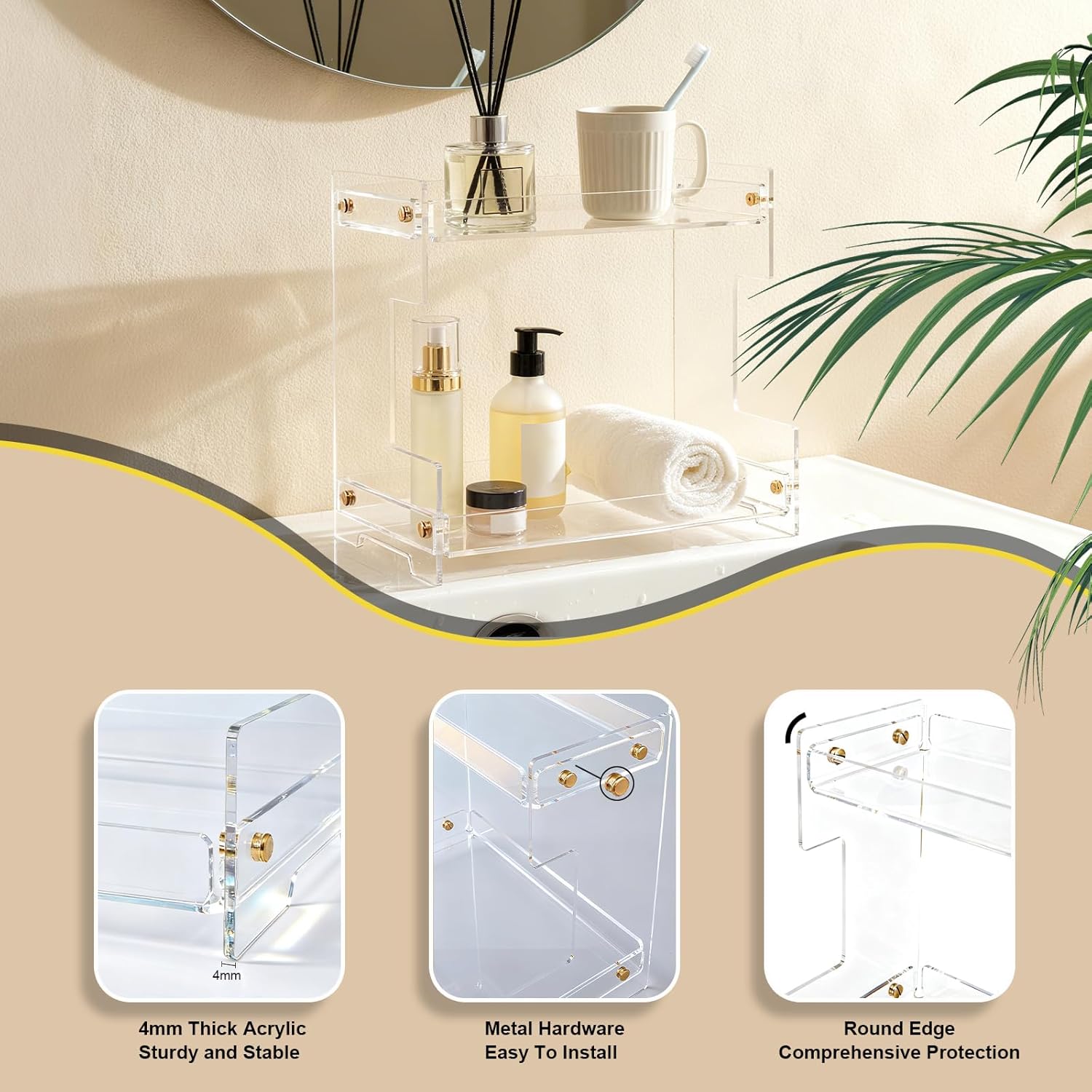 Clear Bathroom Countertop Organizers and Storage,2 Tier Acrylic Cosmetics Stand Vanity Storage Organizer,Large Capacity Corner Shelf for Bathroom,Dresser,Kitchen 11.4" L x 8.3" W x 10.2" H