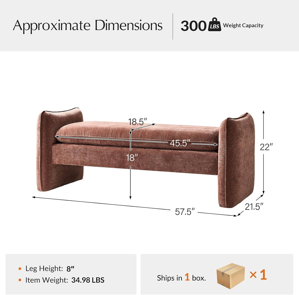 HULALA HOME 57.5" Modern Chenille Upholstered Bench, End of Bed Bench wi...