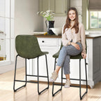 TAVR Counter Height Stools Set of 3, 24 inch Barstools Hold up to 500 lbs | Armless Faux Leather Bar Stools with Sturdy Alloy Steel Legs & Soft Backrest for Kitchen Island, Coffee Shop, Green