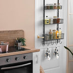 YBING Over The Door Organizer with Hooks 3 Tier Back Towel Hanger Baskets Metal Behind Hanging Storage Shelf Pantry Racks for Bedroom Bathroom Black, R01-R984