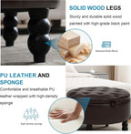 30 Inch Round Ottoman with Storage, Tufted PU Leather Storage Bench for Bedroom, Living Room & Entryway, Modern Upholstered Coffee Table with Wooden Black Legs, Light Brown(PU)