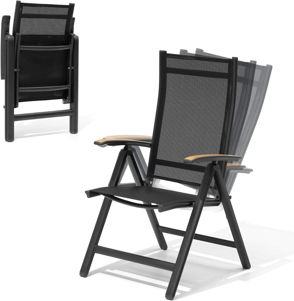 Folding Patio Chairs Set of 2, Aluminum High Back Outdoor Recliners with Teak...