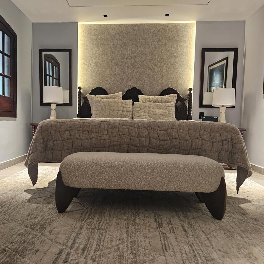 Ya-Home Modern Boucle Bedroom Bench, 50” Upholstered End of Bed Bench with Co...