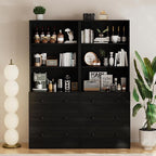 TUSY 71" Large TV Stand Set - TV Entertainment Center for TVs up to 65", Media Center with Tempered Glass Doors and Drawer, TV Hutch with Bookshelves for Living Room (Black, BFFB)
