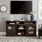 TV Stand for 65" TV: 60 Inch Entertainment Center Console with Glass Doors | Tall Rustic Wood TV Cabinet with Adjustable Shelves and Storage Cabinet for Living Room - Brown