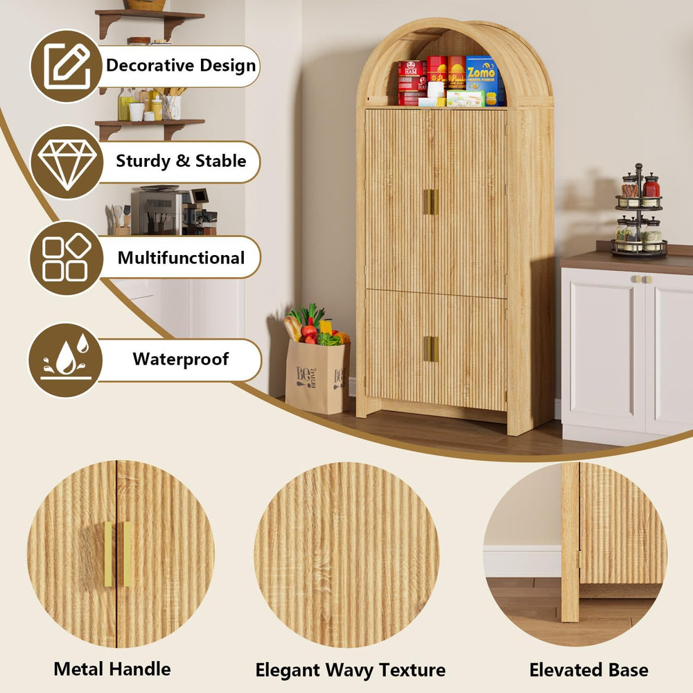Arched Cabinet, 71" Tall Arched Kitchen Pantry Storage Cabinet with Door...