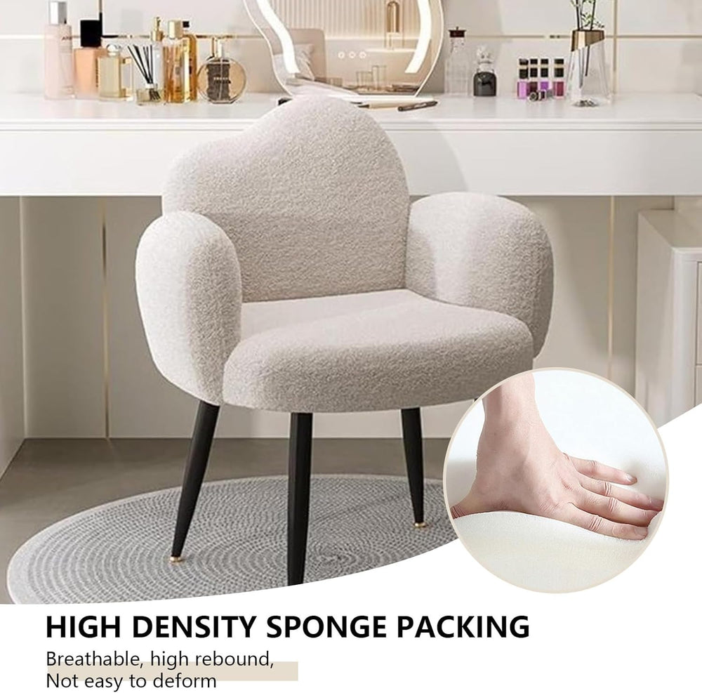 Modern Upholstered Vanity Chair with Arms, No Wheels Desk Chair, Soft Comfort...
