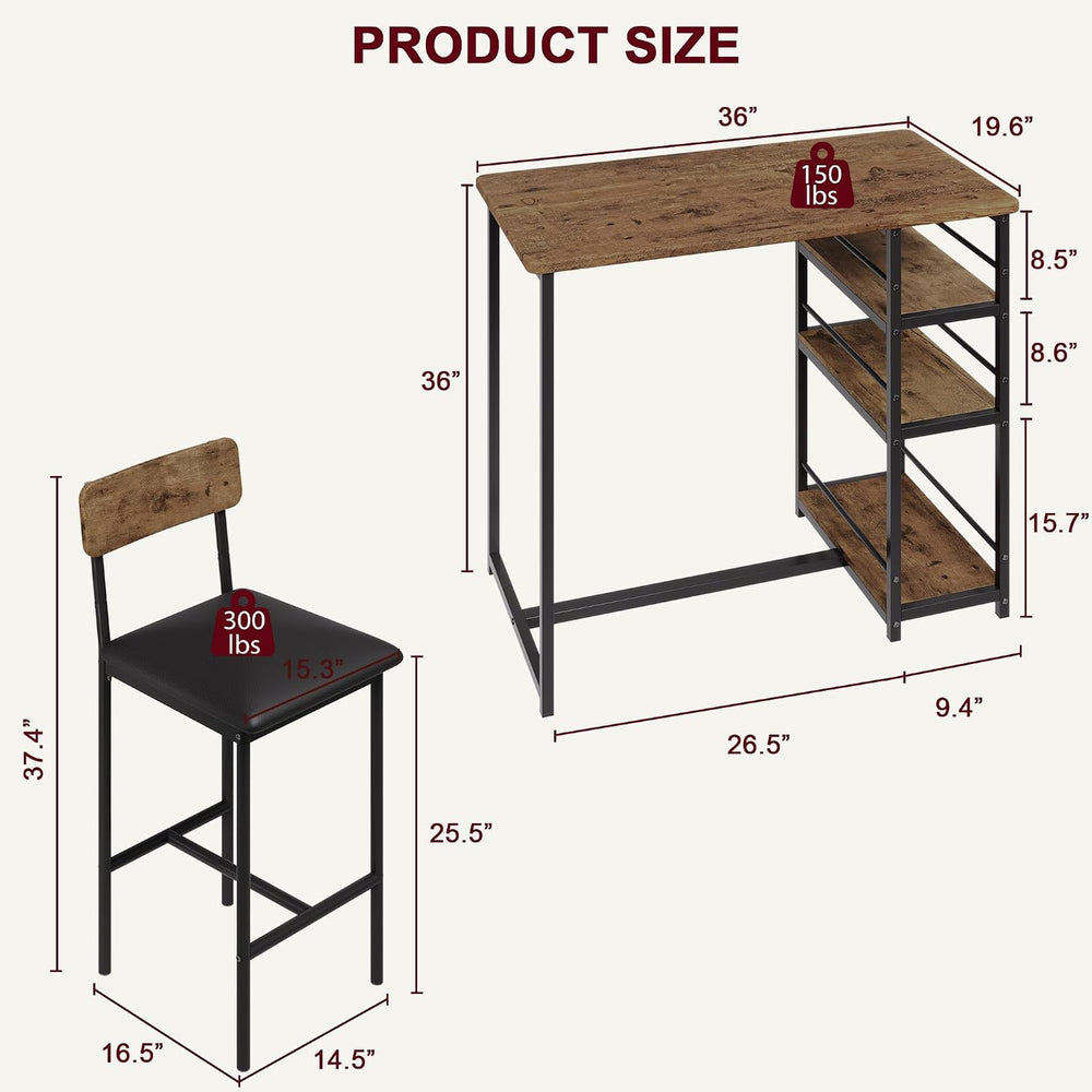 3-Piece Bar Table Set with 2 Upholstered Stools, Space-Saving Counter Height ...