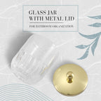 Clear Transparent Apothecary Vertical Wavy Glass Jar With Gold Metal Lid Cover for Bathroom Organization, Cotton Balls, Q Tips, and Small Accessories, Bathroom Storage