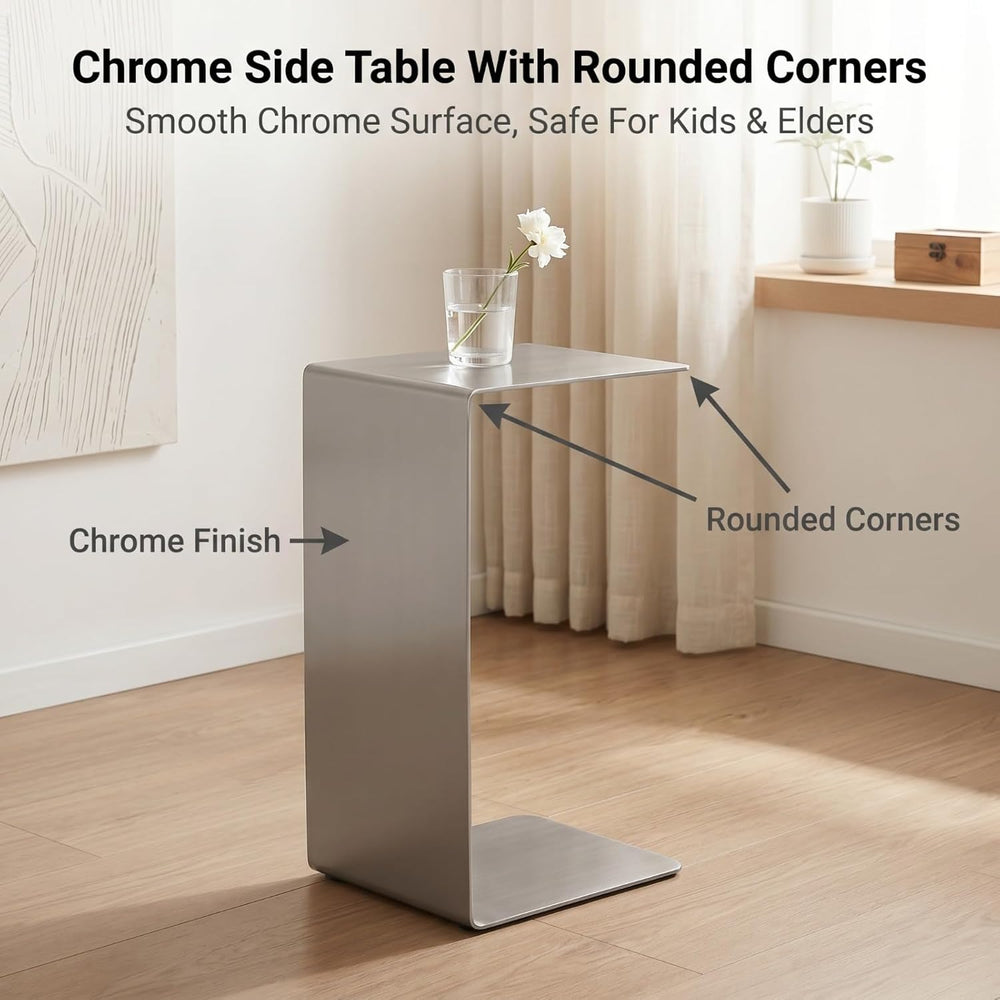 Modern Side Table Silver Coffee Table, Metal C-Shaped End Table with Smooth S...
