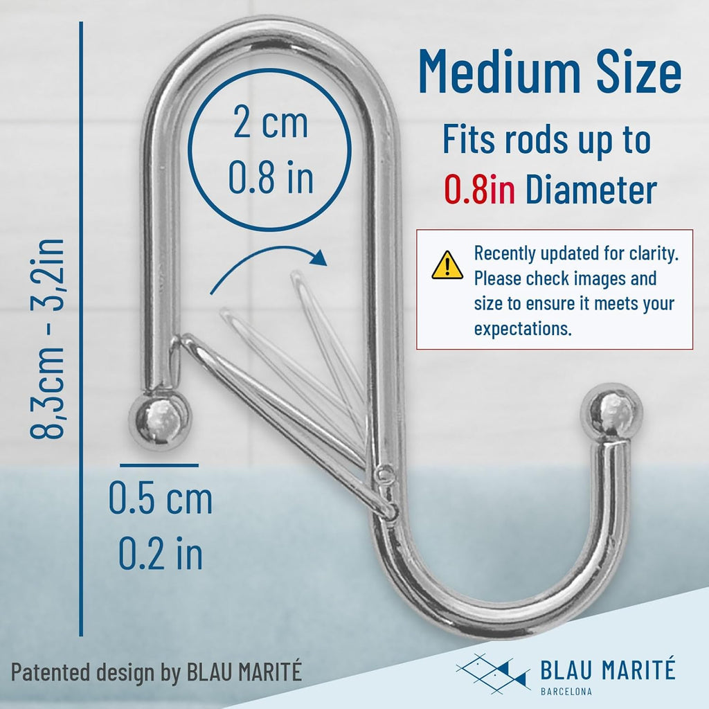 10-Pack Metal S Hooks for Hanging – Heavy-Duty S-Shaped Hook with Safety Buckle – Fits Bars up to 0.8 In – Anti-Drop S-Hooks for Kitchen, Bathroom, Closet & Pot Racks – Silver (Medium)