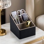 KINGFOM 3 Slot PU Leather Remote Controller Holder, Home Sundries Storage Box, TV Guide/Mail/CD Organizer/Caddy/Holder with Free Cable Desk Organizer (Black Striped)