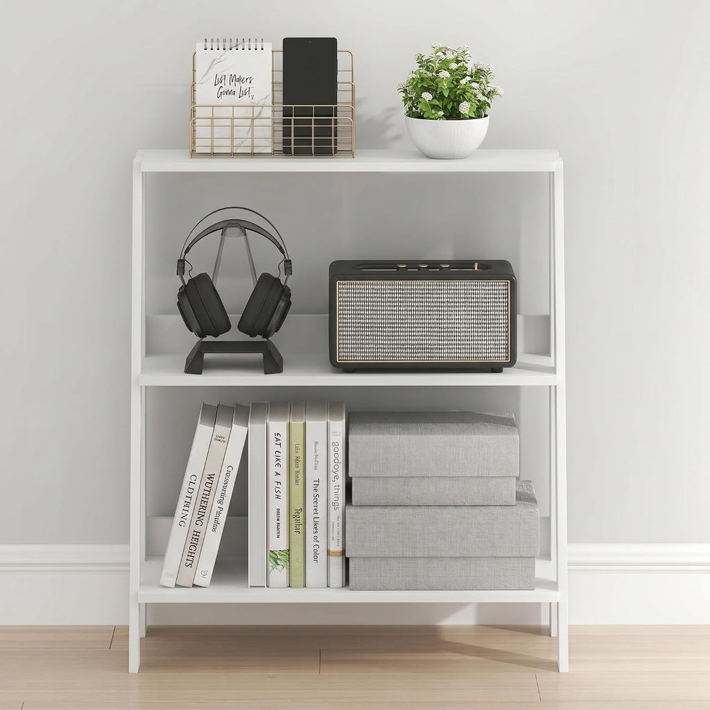 Furinno Ladder Shelf, 3-Tier Ladder Book Shelf, Bookcase, White | Storage Shelves, Storage Rack, for Organization and Storage, Living Room, Home Office