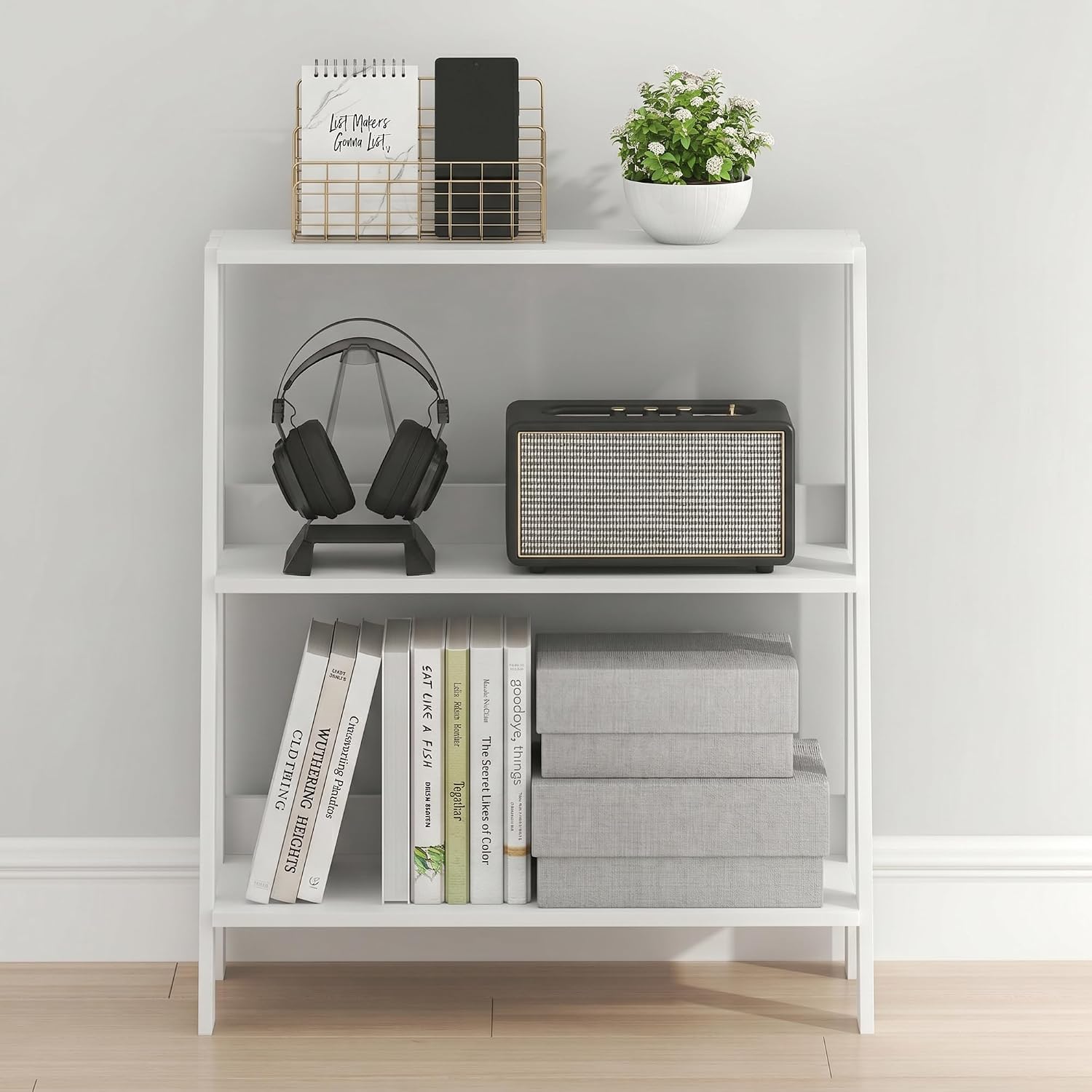 Furinno Ladder Shelf, 3-Tier Ladder Book Shelf, Bookcase, White | Storage Shelves, Storage Rack, for Organization and Storage, Living Room, Home Office