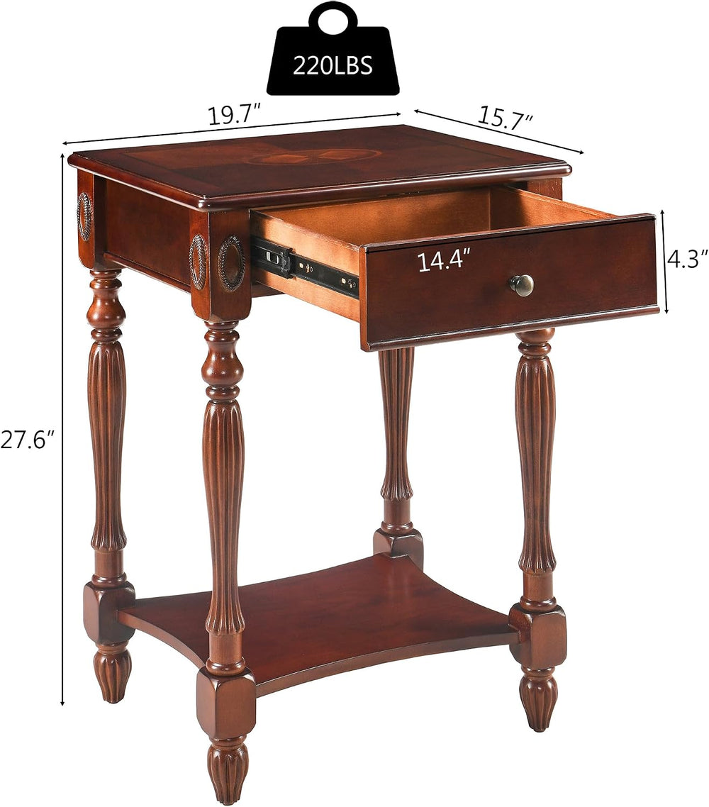 Narrow End Side Table with Drawer and Storage Shelf Set of 2, Sofa Beside Tab...