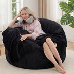 Magic in House 3FT Bean Bag Chair - BeanBag Chairs with Filler, Large Round Fluffy Sofa for Adults, Removable Machine-Washable Flannel Cover, for Living Room & Bedroom - Black(35"x35"x25")