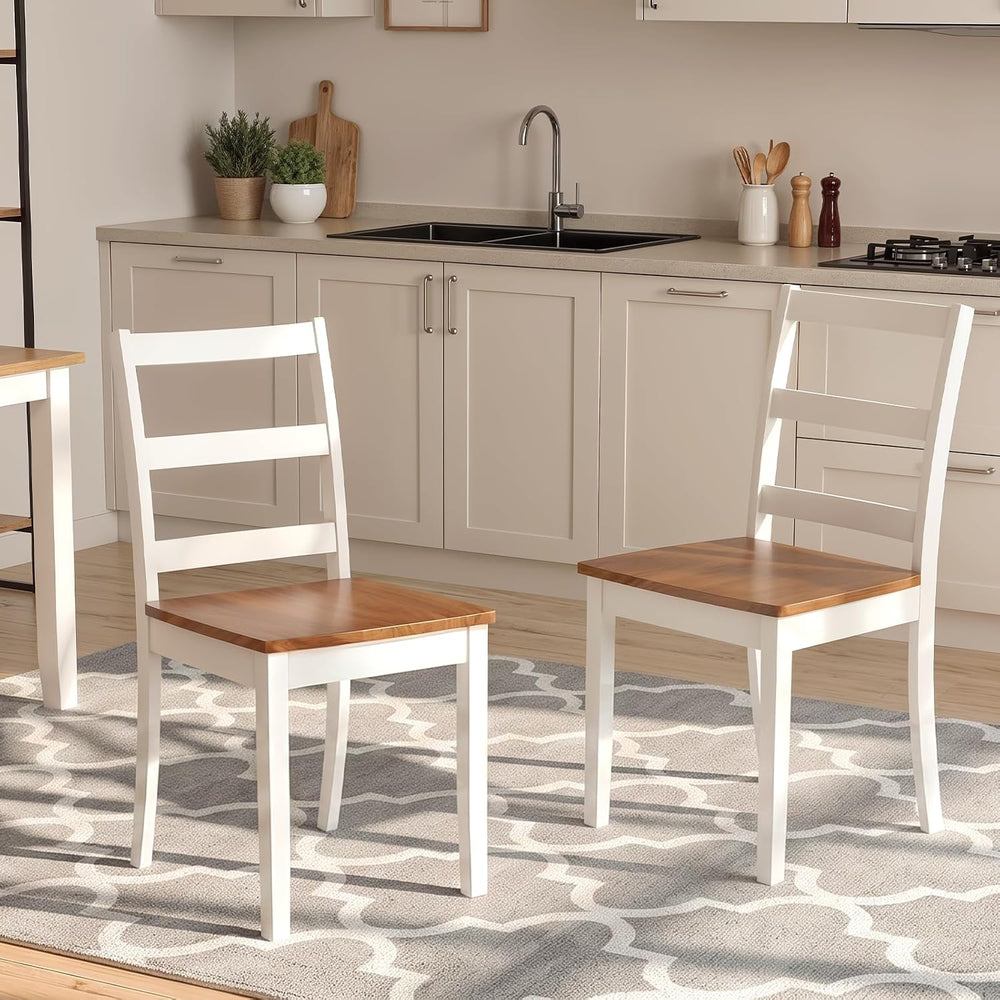 Farmhouse Dining Chairs Set of 2, Two-Tone Wooden Kitchen Chairs | Ladder Bac...