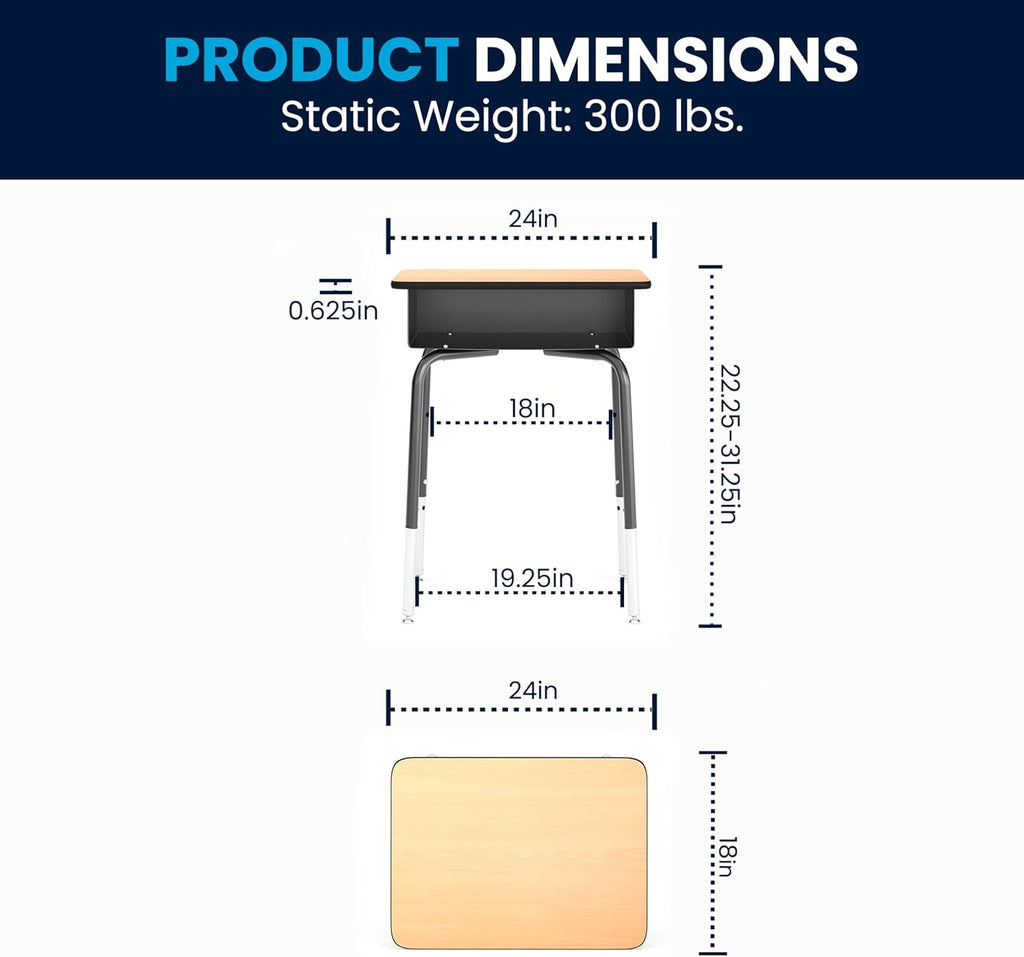 Flash Furniture Billie Open Front Student Desk for Classrooms or Remote Learning, Height Adjustable School Desk with Metal Book Box, Natural/Black