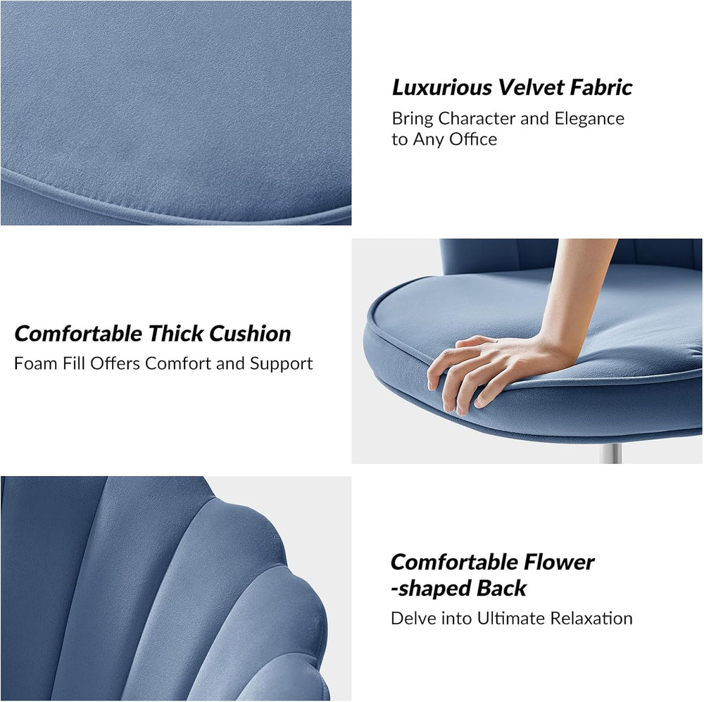 HULALA HOME Velvet Home Office Desk Chair with Gold Base, Slate-Blue | Adjust...