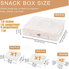 Snackle Box Container - 10 Compartments Including 2 XL, Dishwasher & Microwave Safe, Divided Serving Tray with Lid and Handle, BPA-Free, snack box (1 PCS, White, 1 Box with 2 XL Compartments)