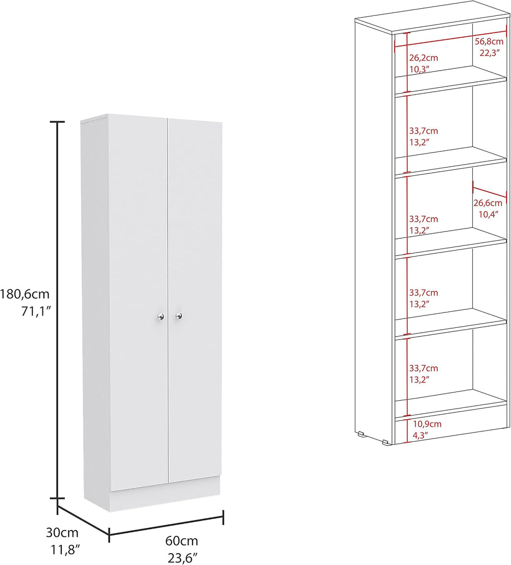 Modern Kitchen Pantry, White Storage Cabinet with 5 Shelves & Double Door...