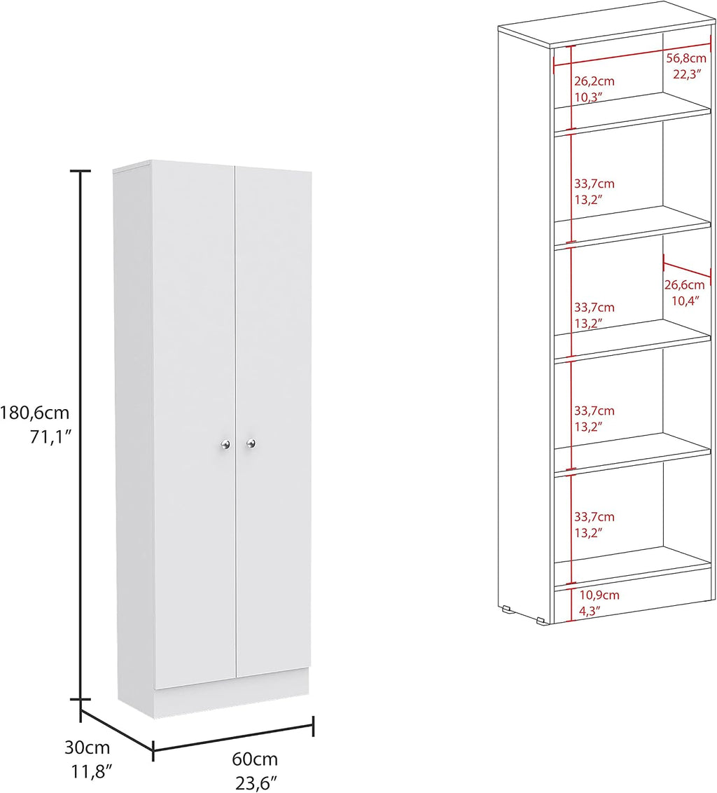 Modern Kitchen Pantry, White Storage Cabinet with 5 Shelves & Double Door, Easy to Maintain, for Dining Room