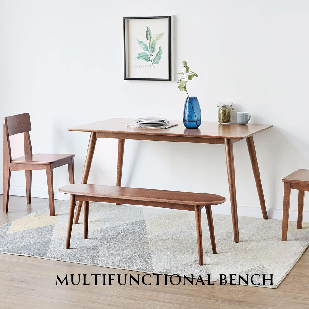 100% Solid Oak Indoor Dining Bench, Wood Bench for End of Bed with Safety Rou...