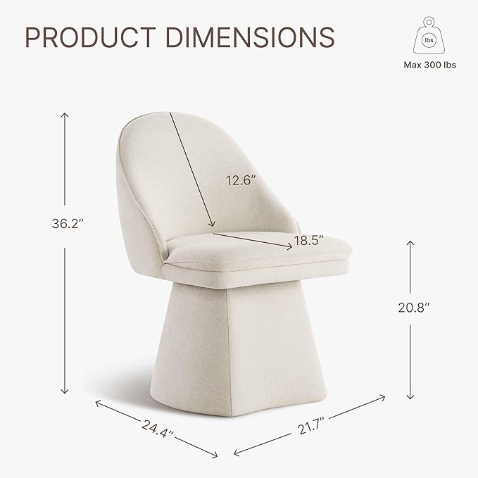 Swivel Dining Chairs Set of 1, Upholstered Mid Century Modern Deskchair with Round Back, Linen Fabric Kitchen Chairs for Dining Room, Bedroom, Dressing Room, Linen