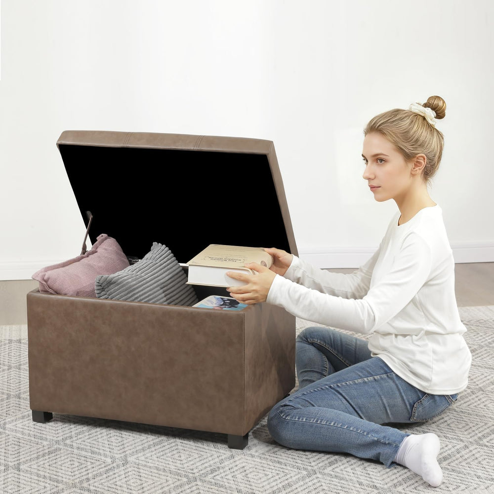 Joveco 24" Leather Storage Ottoman Bench, Rectangle Foot Rest Stool for ...