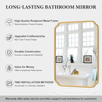 30" x 40"Gold Bathroom Mirror for Over Sink, Modern Rounded Corner Rectangle Wall Mirror for Bathroom Vanity Decorative with Non-Rusting Iron Metal Framed (Horizontal/Vertical)