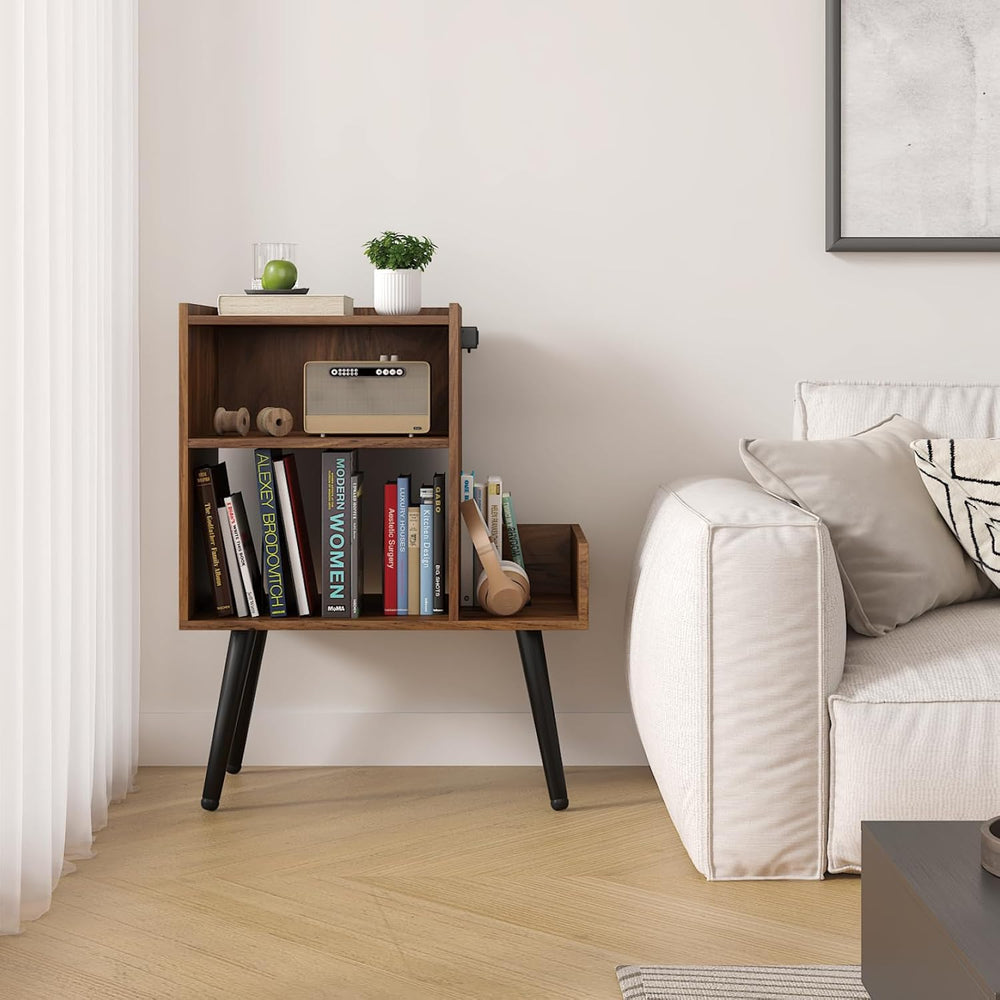 HedoAjim End Table with Charging Station, Narrow Side Table, Nightstand with ...