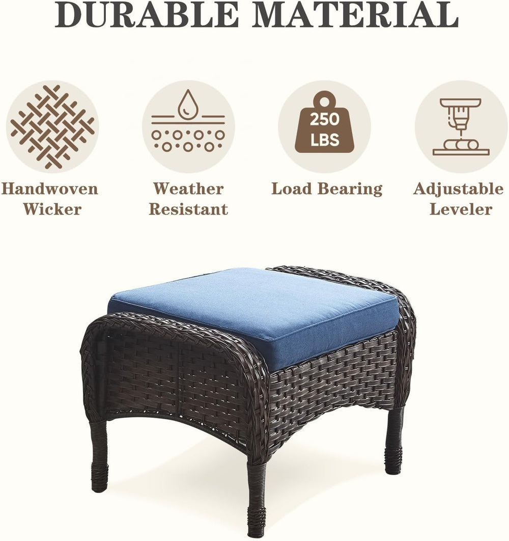 Belord Outdoor Ottomans for Patio Foot Rest - 25 Inch PE Wicker Foot Stool Se...