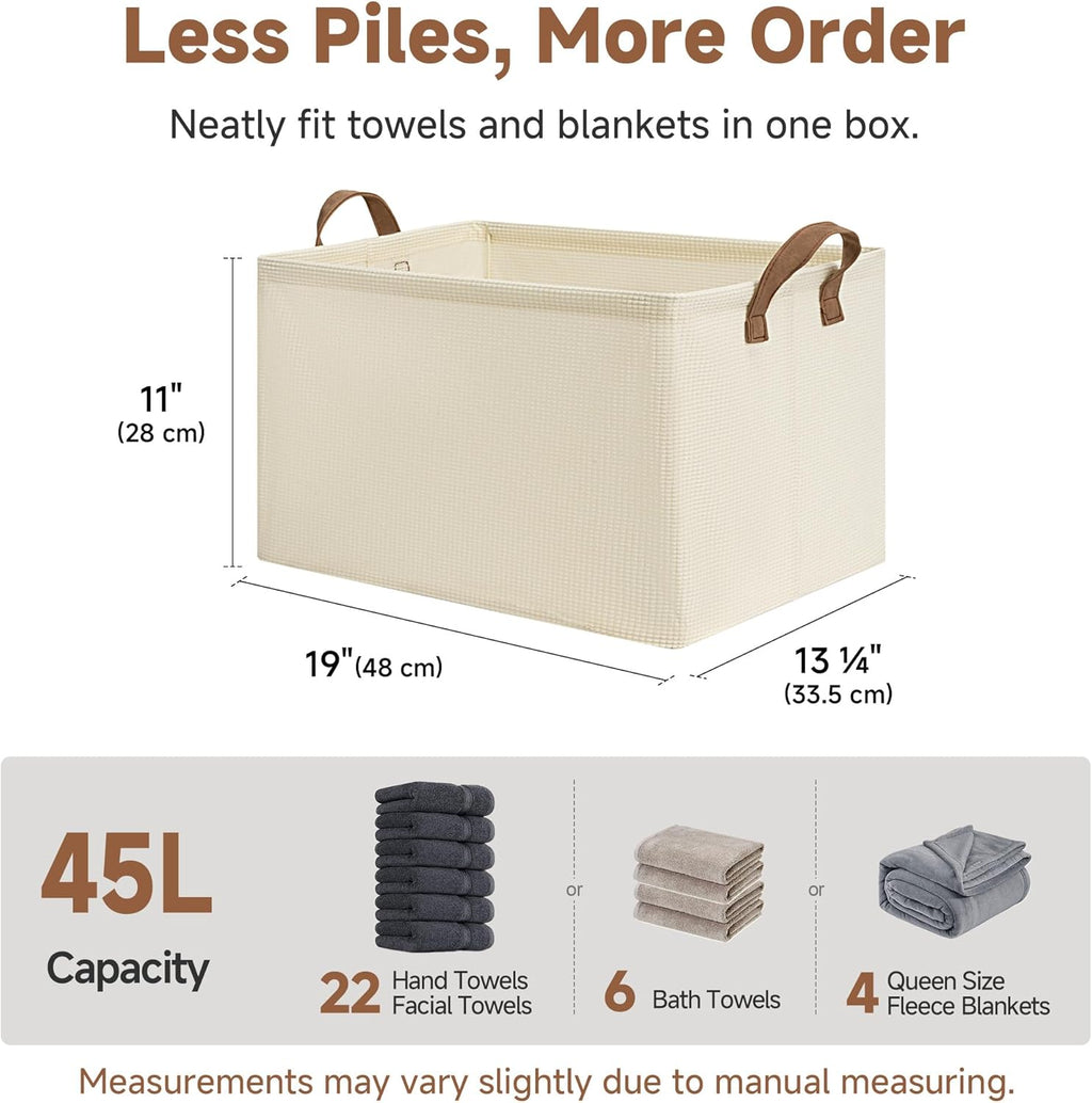 StorageWorks Storage Bins, Shelves Baskets for Organizing, 45L Extra Large Fabric Closet Organizers with Handles, Metal Frame, Beige（Texture）, 2-Pack