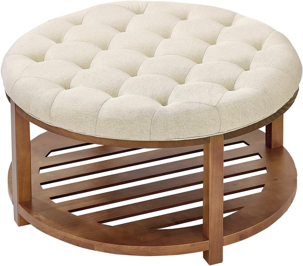 VEVOR Large Round Ottoman Coffee Table, 31.9 Inch Tufted Coffee Table with So...