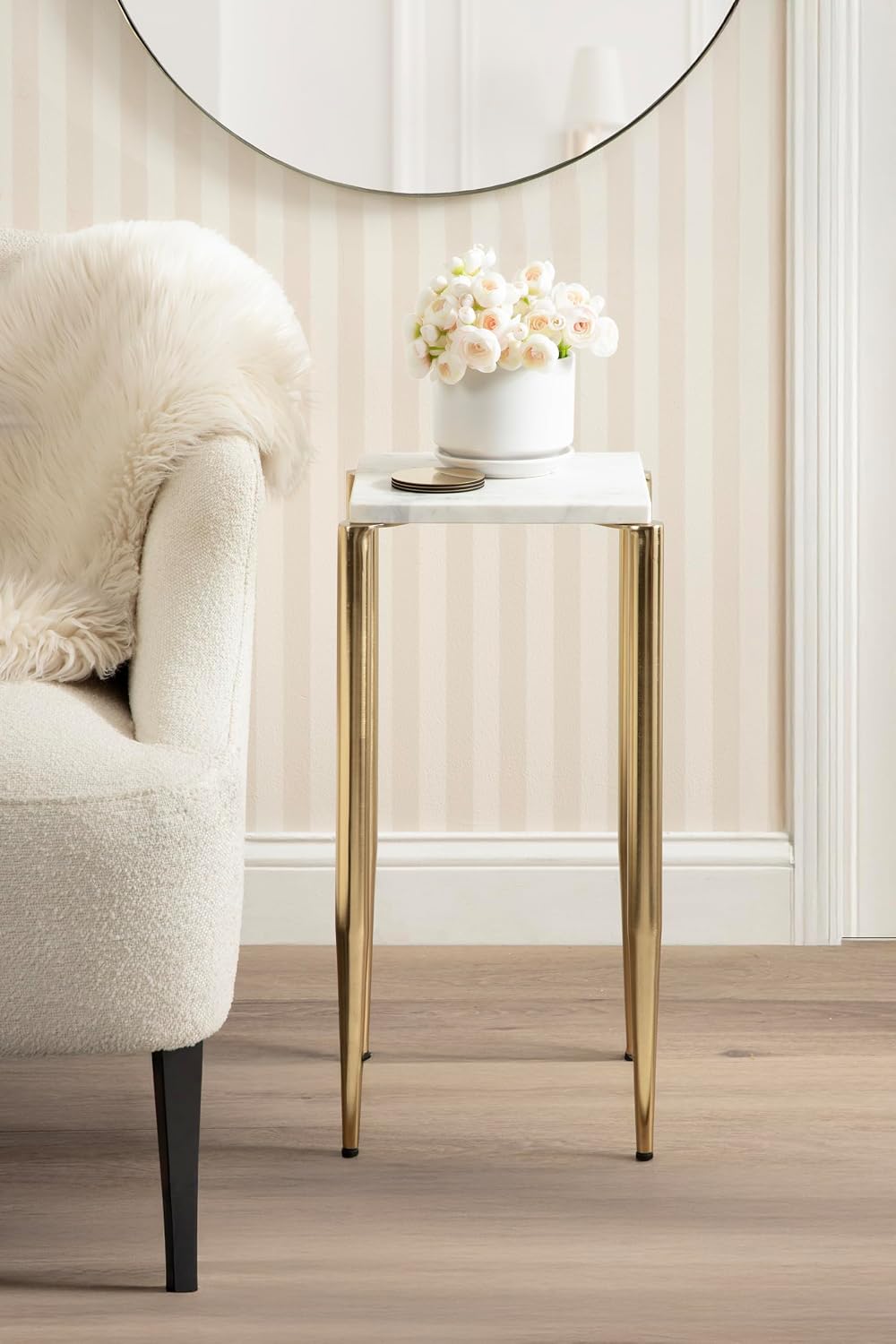Kate and Laurel Lemaire Modern Square Marble Drink Table, 12 x 12 x 24, White...