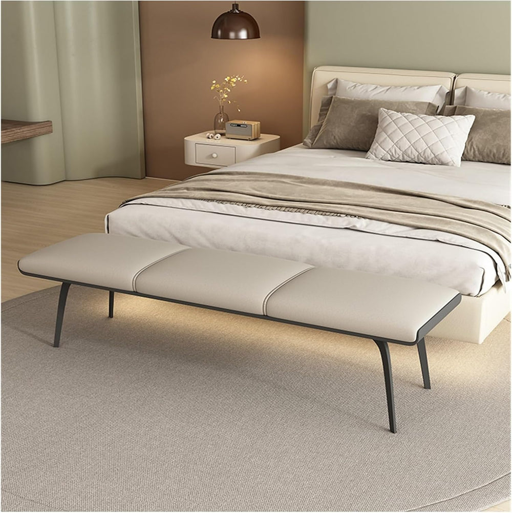 Modern Bedroom Bench Leathers, Upholstered End of Bed with Padded Seat and Me...