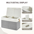 Large Toy Box with Flip-Top Lid, Collapsible Storage Organizer Bins with Dividers and Handles, Kids Bin Chest Baskets for Toys, Playroom Organizers, Nursery 25"x13" x16" (Gray & White)