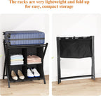 aboxoo Luggage Rack with storage, Guest Room Folding Suitcase Stands, Holds up to 120 lb, Space Saving Suitcase Holders for guest room, Bedroom Hotel, Black