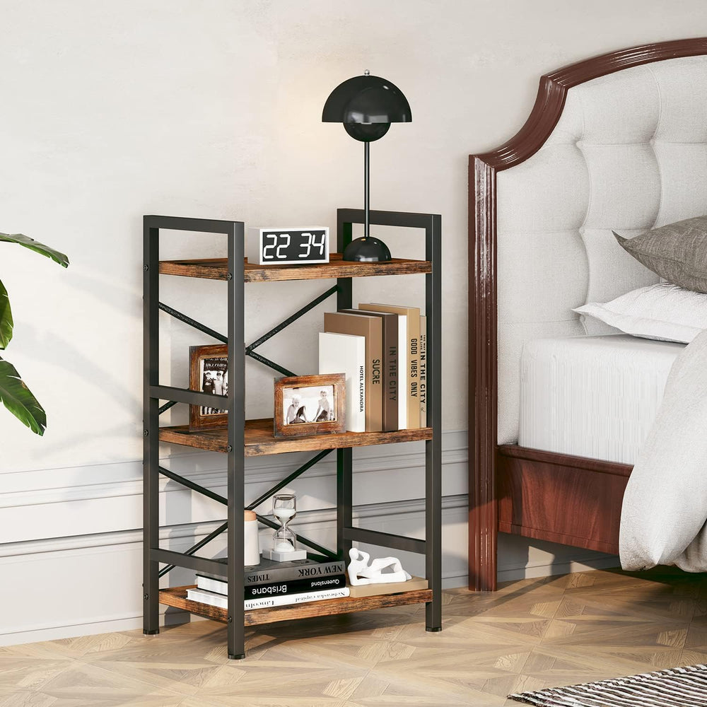 Homeiju Bookshelf, 3 Tier Industrial Bookcase, Metal Small Bookcase, Rustic E...