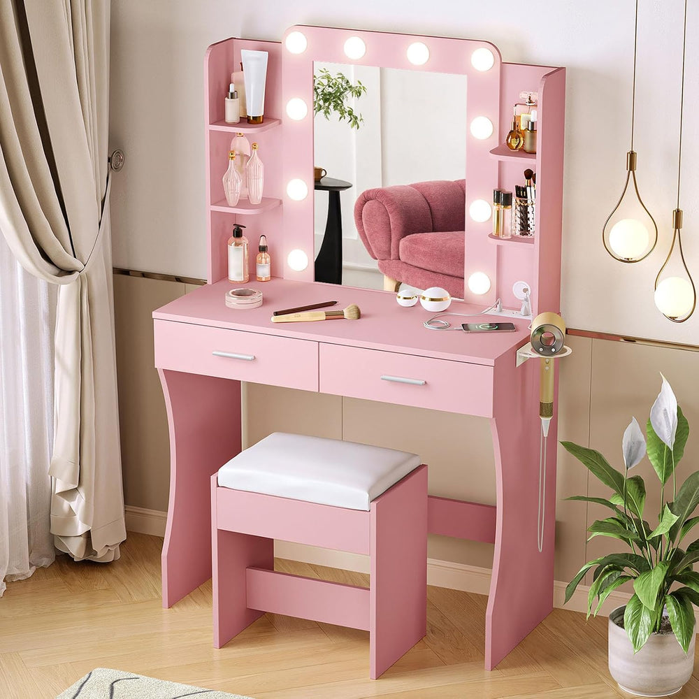 Vabches Vanity Desk with Lights,Makeup Vanity with Power Strip,Dressing Table...