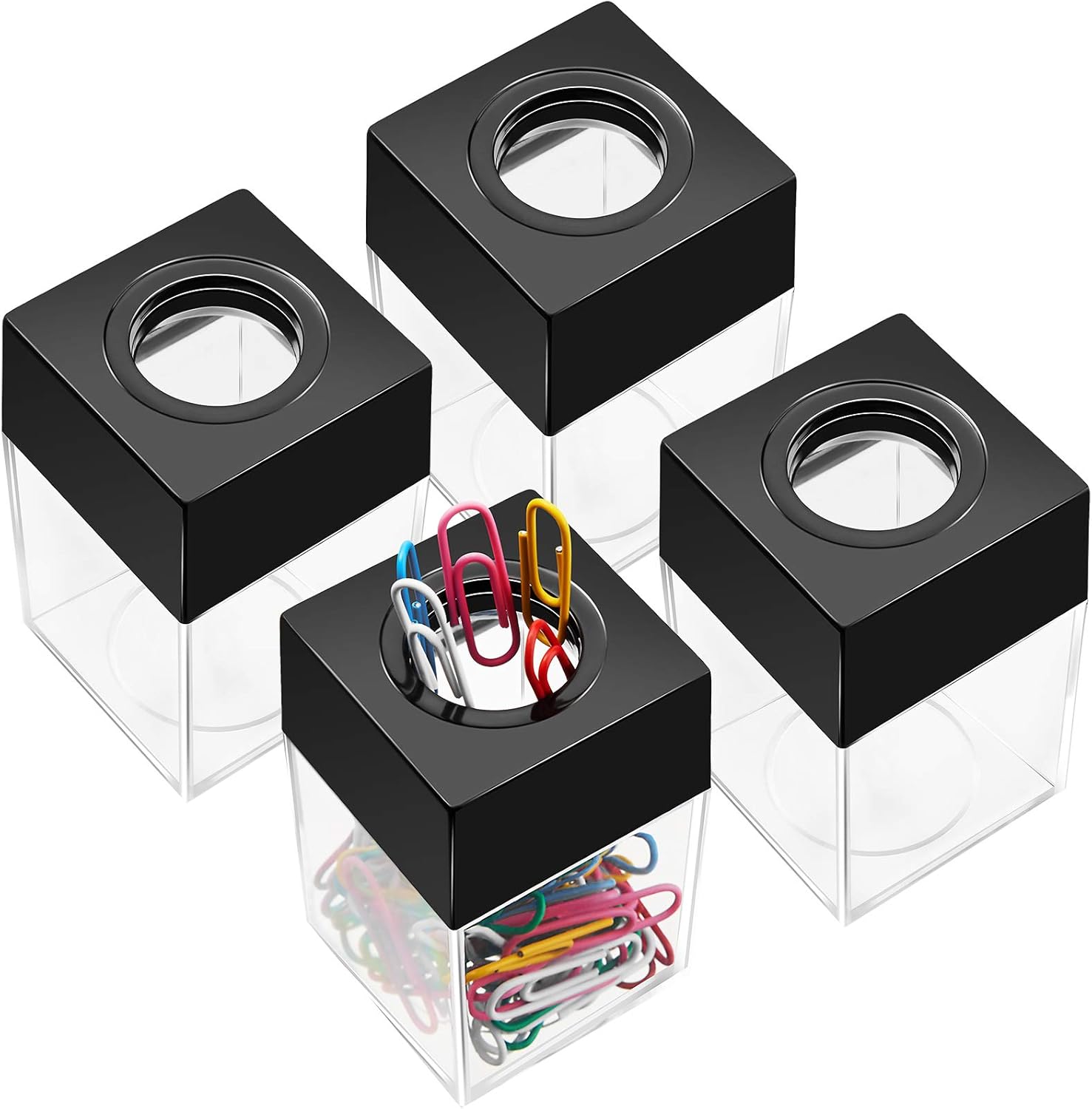 Outus 4 Pieces Magnetic Paper Clip Dispenser Holder Paperclip Dispenser for Desk, School, Office(Black)