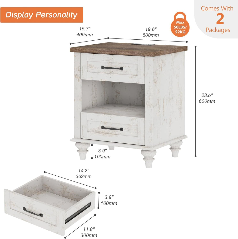 WAMPAT Set of 2 End Tables Nightstands with Charging Station, Sofa Side Table...