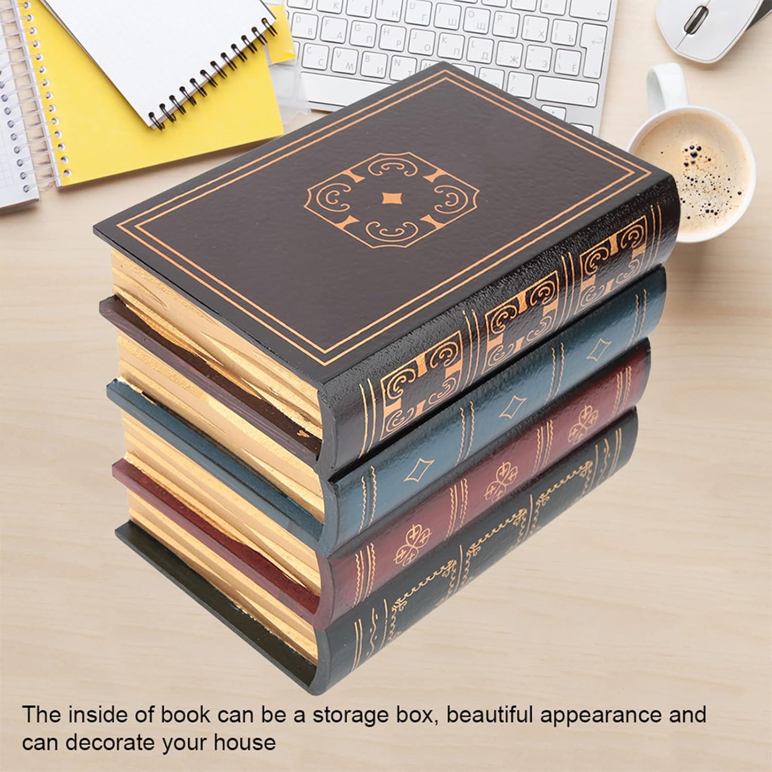 Joyzan Decorative Fake Book Box, Book Safe Dictionary Secret Cash Storage Diversion Hidden Security Money Case Wooden Vintage Faux Containers Decor Home Office Jewelry Documents Bookshelf Coffee Table