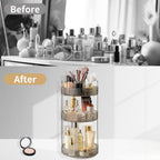 360 Rotating Makeup Organizer,3 Tier Large Capacity Make Up Organizers and Storage,Skincare Perfume Vanity Organizers,Bathroom Cosmetics Storage Organizer Countertop(Grey)