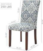 COLAMY Upholstered Parsons Dining Chairs Set of 6, Fabric Dining Room Kitchen Side Chair with Nailhead Trim and Wood Legs - Blue/White Flower