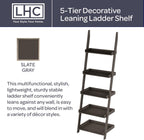 5-Tier Ladder Bookshelf - Freestanding Wooden Bookcase Frame with Leaning Look Shelves for Home and Office Storage by Lavish Home (Gray)