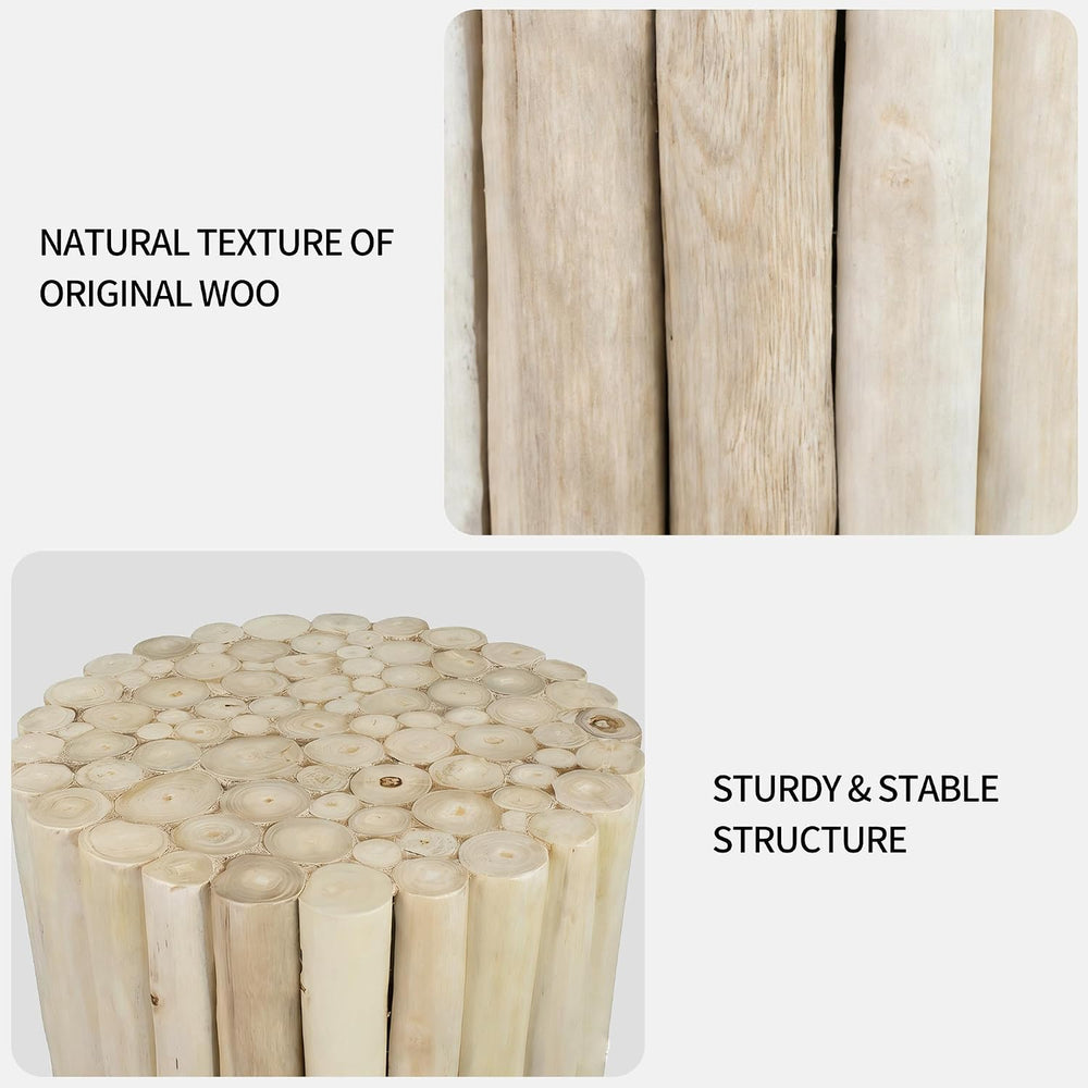 DUHOME Boho Round Side Table - Hand-Assembled Solid Wood Sticks, Organic Text...