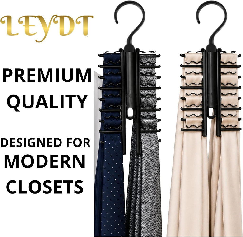 Tie Hanger for Men – 2 Pack Space-Saving Tie Organizer for Closet – Durable Plastic Scarf & Belt Hanger – 20-Tie Capacity Rack, Black – Closet Organizer for Ties, Scarves & Accessories